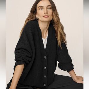 Jenni Kayne Cashmere Cocoon Cardigan Oversized V-Neck Sweater Medium Black